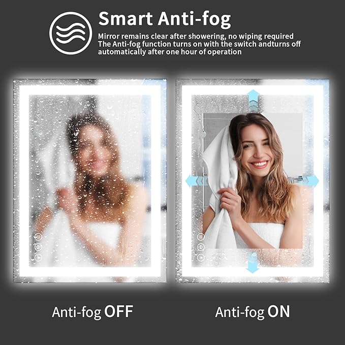 Koonmi 30x55 LED Bathroom Mirror, Backlit + Front Lit, LED Bathroom Mirror with Lights for Wall, 3 Colors, Anti-Fog, Dimmable Brightness, Tempered Glass