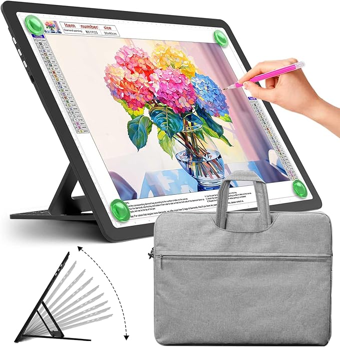 Zocelight Rechargeable A3 Light Board with Built-in Stand & Bag,Super Bright Magnetic Light Box for Tracing,Wireless Light Pad for Diamond Painting,Side Buttons,LED Light Table for Drawing,Sketching