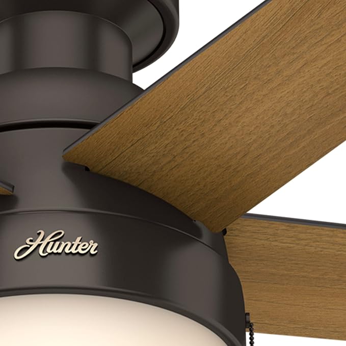 Hunter 59268 Anslee Indoor Low Profile Ceiling Fan with LED Light and Pull Chain Control, 46", Brown