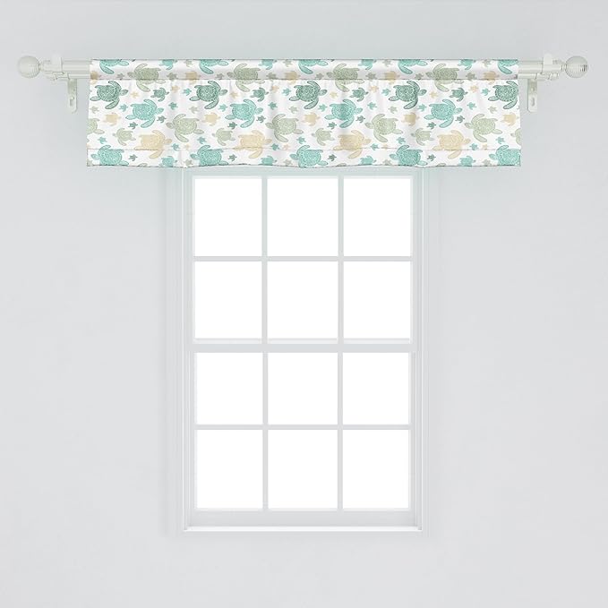 Ambesonne Turtles Window Valance, Illustration of Repeating Motifs of Animal Print in Assorted Tones, Curtain Valance for Kitchen Bedroom Decor with Rod Pocket, 42" x 12", Seafoam and Grey Yellow
