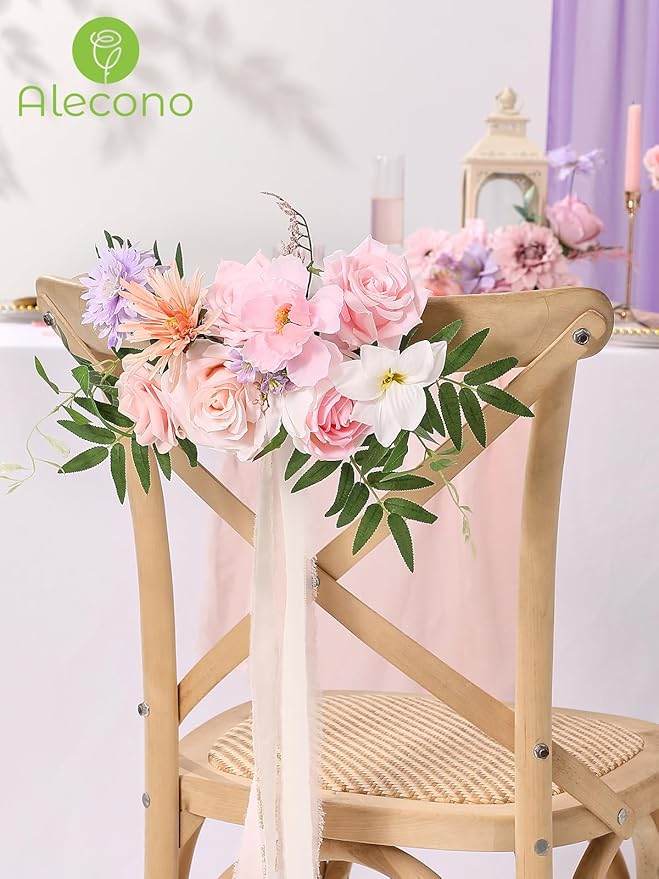 Alecono Artificial Flowers, Pink Purple Fake Flowers with Stems for DIY Wedding Bridal Bouquets, Cake Floral Arrangement Home Decor Indoor Outdoor