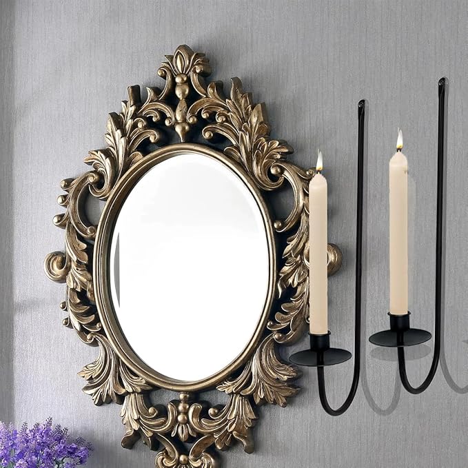 Wall Candle Holder Set of 4, Modern Candle Sconces Wall Mount Metal Holders Hanging Candle Pillar Holder for Living Room, Wedding, Farmhouse, Fireplace, Matte Black