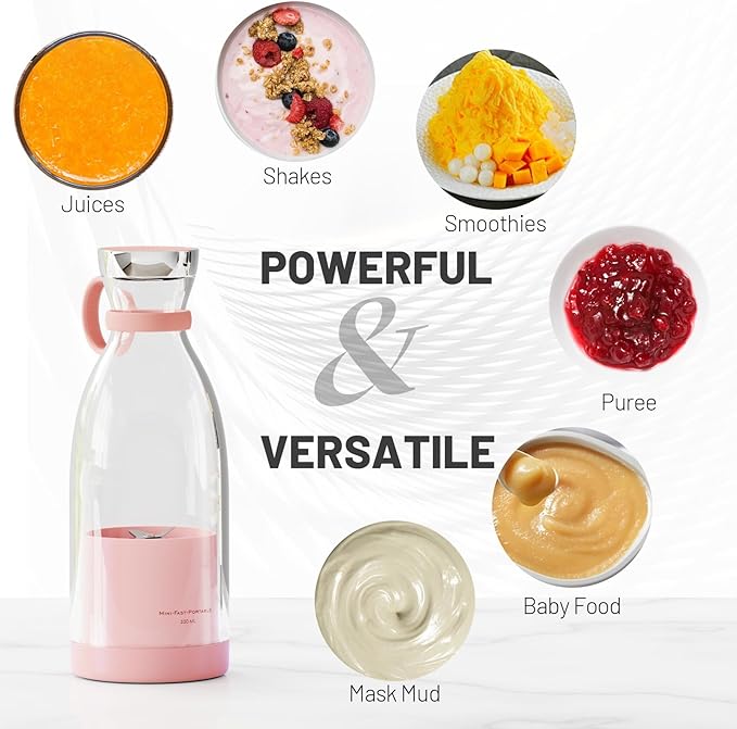 OTPEIR Portable Blender for Shakes and Smoothies with 11.83 Oz Travel Cup and Lid,Durable Stainless Steel Blades for Juice Blending Performance, Pink