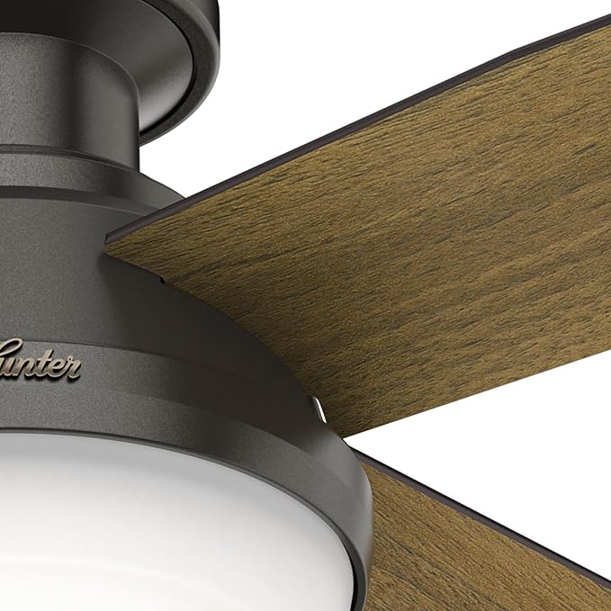 Hunter 52 inch Indoor Ceiling Fan with LED Light and Remote Control - Bronze Modern Ceiling Fan, Low Profile Mount, 4 Blades, For Bedroom, Living Room, or Kitchen, Quiet - Dempsey 59447, Noble Bronze