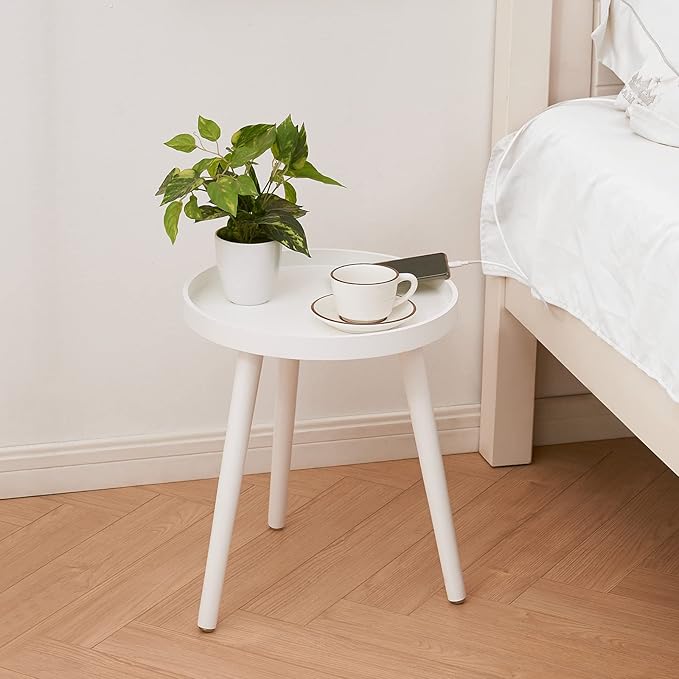 Apicizon White Round Side Table Set of 2, Tray Nightstand Sofa Coffee End Table for Living Room, Bedroom, Small Spaces, Easy Assembly Bedside Table, 15 x 18 Inches, White