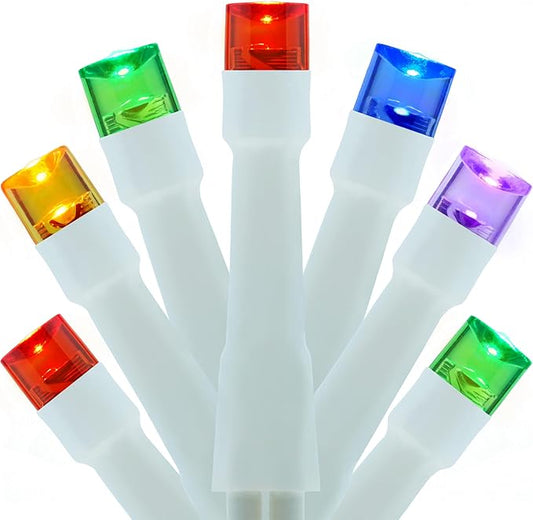 YULETIME 100 ft 300 Count Multicolor LED String Lights with 8 Models Adapter, White Wire Wide Angle 5mm Christmas Lights (Multicolor - White Wire)