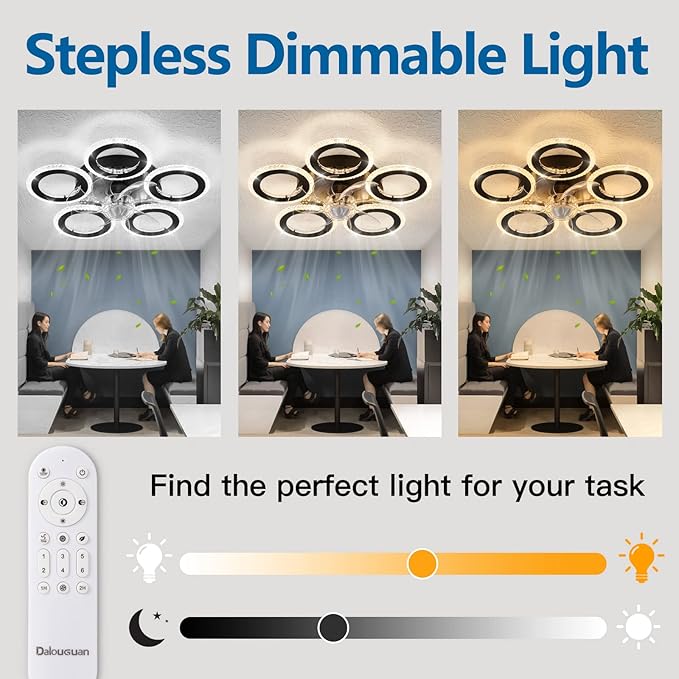 Ceiling Fan with Lights Remote Control, 20" Personality Geometric Ceiling Fan with Light, 6 Speeds 3 Light Color Low Profile Ceiling Fan for Kitchen Bedroom Living Room