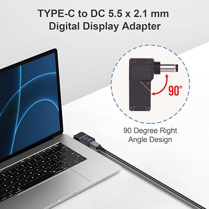 USB C to DC 5.5 x 2.1mm Power Charging Adapter Type C Female to DC 5521 Adapter with Digital Display 100W, for Tablet, PC, IP Camera, Bluetooth Speaker, Webcam Routers