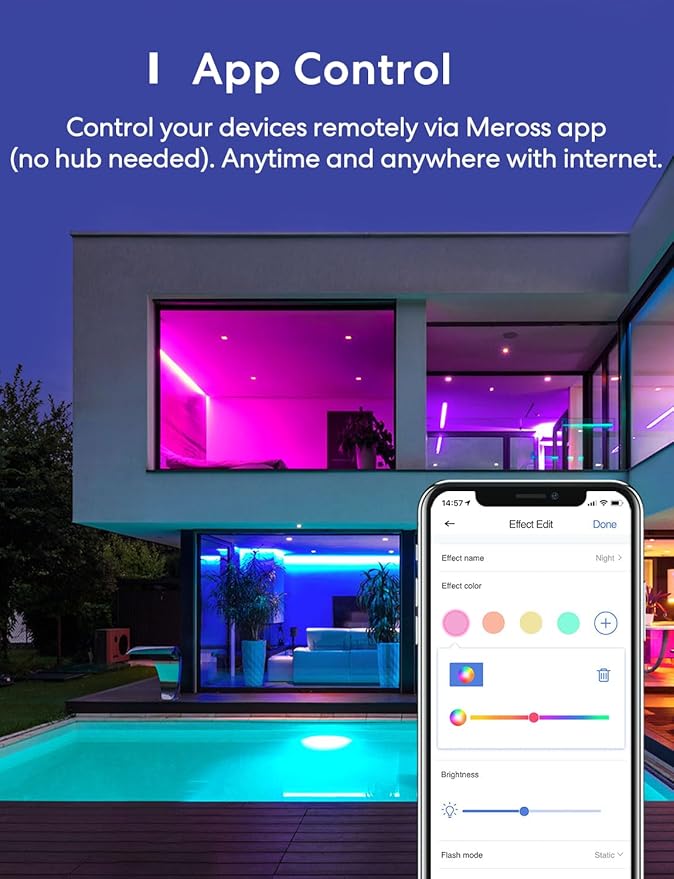 meross Smart LED Strip Lights, 32.8ft WiFi RGB Strip, Works with Apple HomeKit, Siri, Alexa&Google and SmartThings, App Control, Color Changing Lights Strip for Room, Party, Festivals, UL Listed