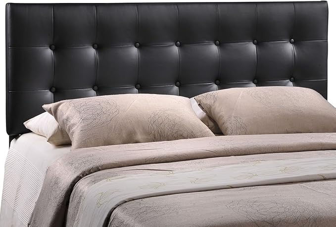 Modway Emily Tufted Button Faux Leather Upholstered Queen Headboard in Black