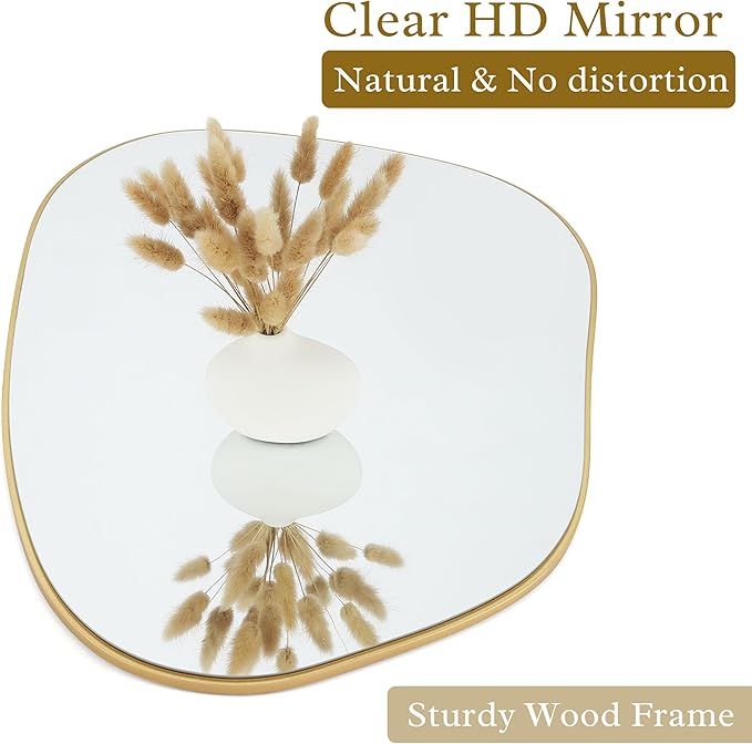 PERFNIQUE Irregular Wall Mirror Asymmetrical Mirror, 32''x24'' Gold Mirror for Bathroom Bedroom Living Room Entryway, Decorative Modern Boho Decor, Wall Mouted(Gold, 32''x24'')