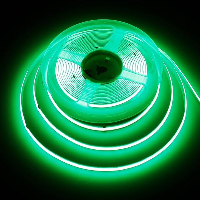 TOPAI 12V COB LED Strip Light Green Waterproof IP65 Super Bright 16.4ft Boat LED Lights Dotless 480LED/M Cuttable Flexible for Pontoon, Yacht, Kayak, Home Lighting Projects