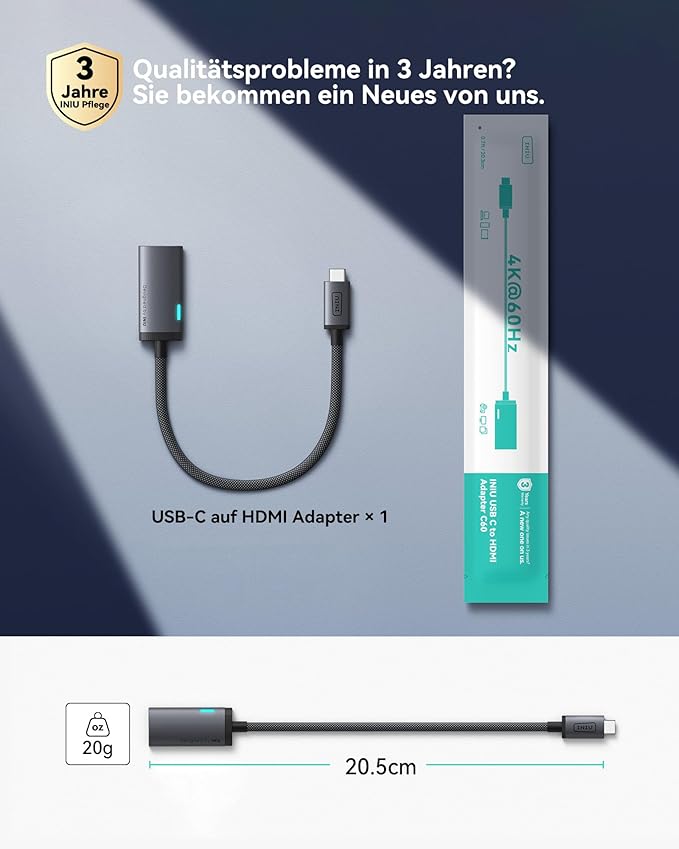 INIU USB C to HDMI Adapter (4K@60Hz), USB-C Adapter (4K HDMI), for MacBook Pro, MacBook Air, iPad Pro, iMac, iPhone 17 16 Pro Max, Pixelbook, Surface Pro, Dell, XPS, Galaxy, White
