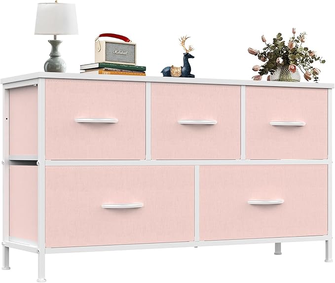 OLIXIS Dresser for Bedroom with 5 Drawers, Wide Chest of Drawers, Fabric Bedroom Dresser with Drawer Organizer, Storage Organizer Unit with Fabric Bins for Closet, Living Room, Hallway, Classic Black