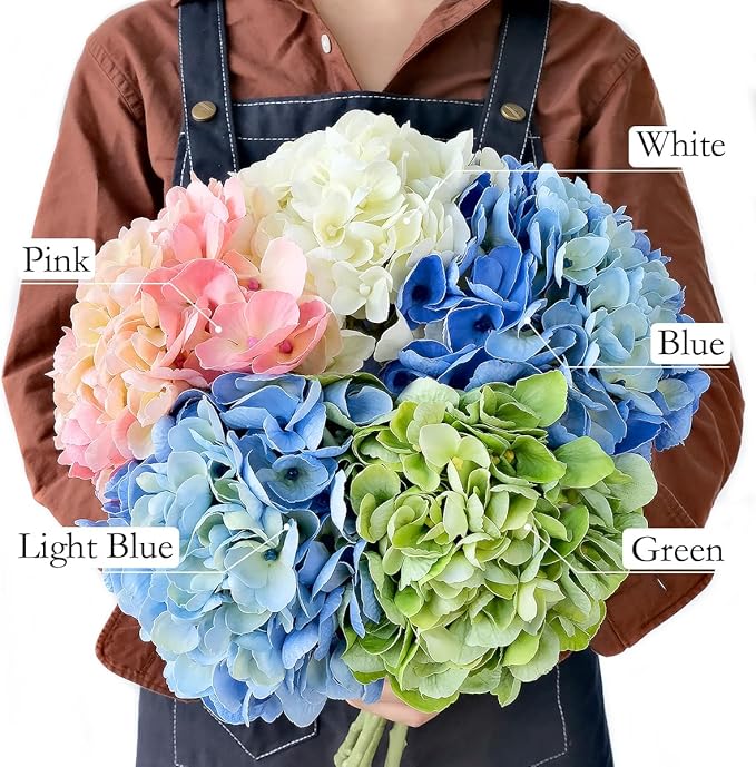 4PCS White/Cream Hydrangea Artificial Flowers, 21" Lifelike Latex Silk Real Touch Faux Hydrangea Flowers, Artificial Hydrangeas Bouquet for Wedding Centerpieces Tables Party Home