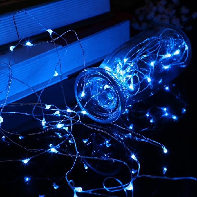 Mikasol Fairy Lights Battery Operated, 1 Pack Mini 3*AAA Battery Powered Copper Wire Led Starry String Lights Firefly Lights for Bedroom, Christmas, Parties, Decoration (5m/16ft Blue)