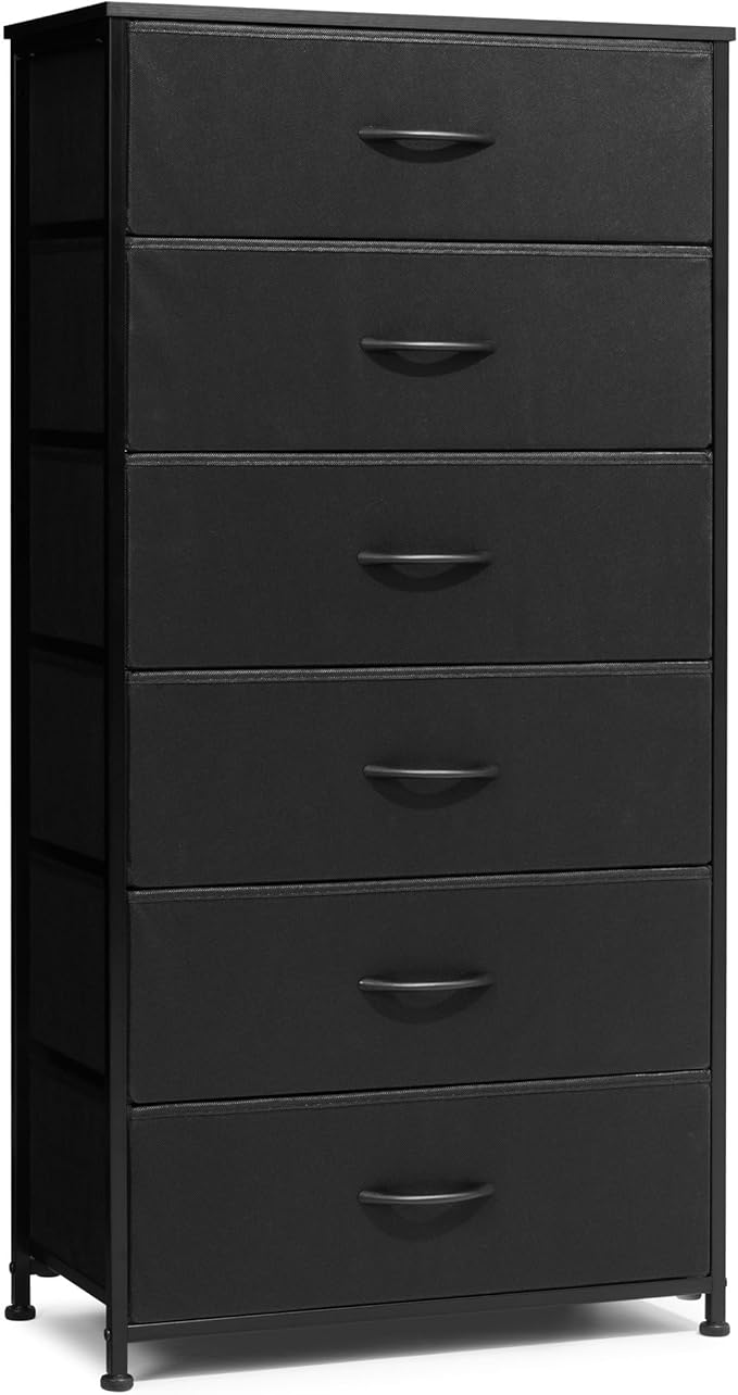 Crestlive Products Dresser for Bedroom with 6 Drawers, Tall Chest of Drawers, Black Dressers Bedroom Furniture, Storage Organizer Unit with Bins for Closet, Hallway, Living Room, Entryway