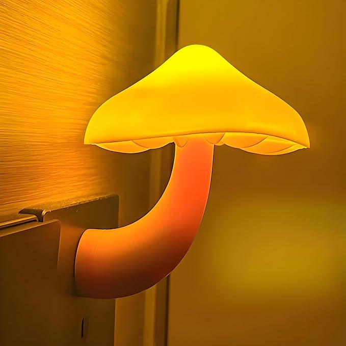 Night Lights Plug into Wall - 2-Pack Sensor LED Mushroom Light, Cute Energy Saving Mushroom Lamp for Kids Adults Living Room Bedroom Kitchen, Bathroom Toilet, Stairs, Hallway Corridor, Warm Yellow