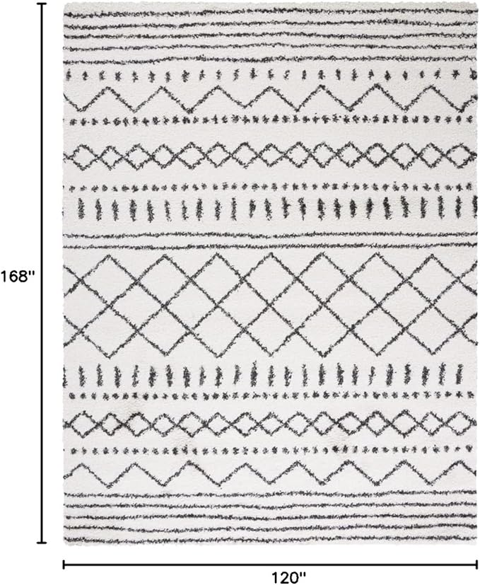 SAFAVIEH Arizona Shag Collection Area Rug - 10' x 14', Ivory & Black, Moroccan Design, Non-Shedding & Easy Care, 1.6-inch Thick Ideal for High Traffic Areas in Living Room, Bedroom (ASG741Z)