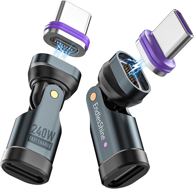 Magnetic USB Type-C Adapter 16PIN Anti-Arc 540° Rotating Swivel Connector Stable PD240W Fast Quick Charging 480mbps Data sync