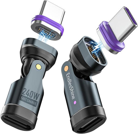 Magnetic USB Type-C Adapter 16PIN Anti-Arc 540° Rotating Swivel Connector Stable PD240W Fast Quick Charging 480mbps Data sync