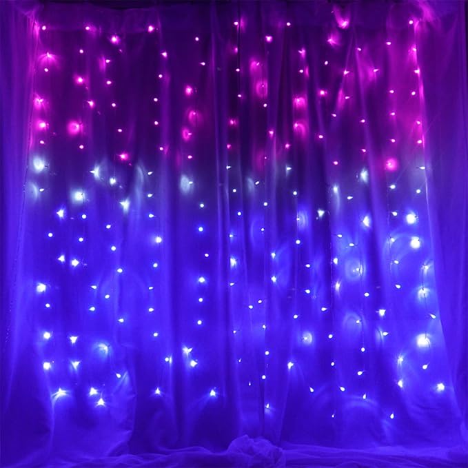 Curtain Lights Pink Purple Ombre Light Up String Curtain for Bedroom Wall Hanging Mermaid Fairy Lights for Teen Room Girls Room Decor Christmas Decoration Girls Gift (Pink & Purple)