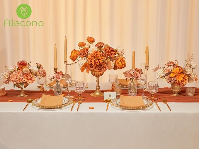 Alecono Artificial Flowers, Orange Fake Flowers for DIY Fall Wedding Bouquets, Wedding Cake Flowers for Table Centerpieces Baby Shower Birthday Party Home Decorations