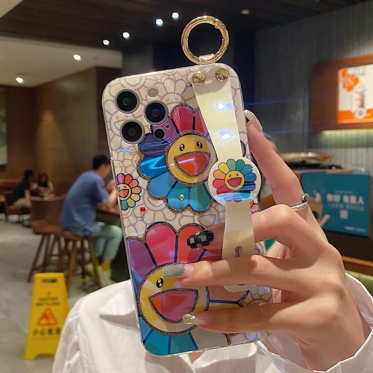 iPhone 13 Pro Max Case, Cute Glitter Bling Kickstand with Wrist Strap, Soft TPU Shockproof Cover for Girls