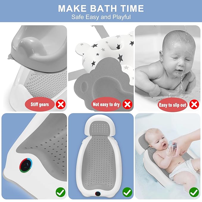 Baby Bath Support,Ideal for Babies Less Than 6 Months Old,with Thermometer-Adjustable Slope Newborn Bathtub, Baby tubs for Baby tubs for Newborn Essentials Must Haves (Pink)