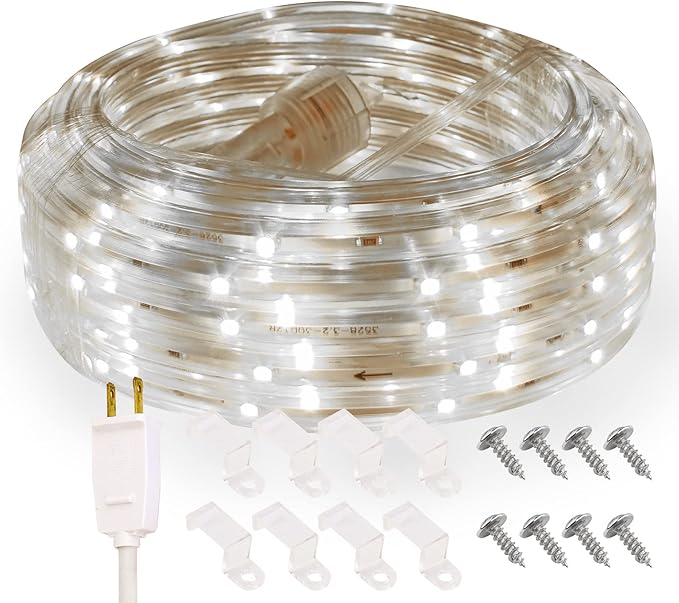 Daylight Rope Lights, 16.4ft Flexible Waterproof LED Strip Light, Nature White, Indoor Outdoor Decorative Lighting for Home Christmas Holiday Garden Patio Party