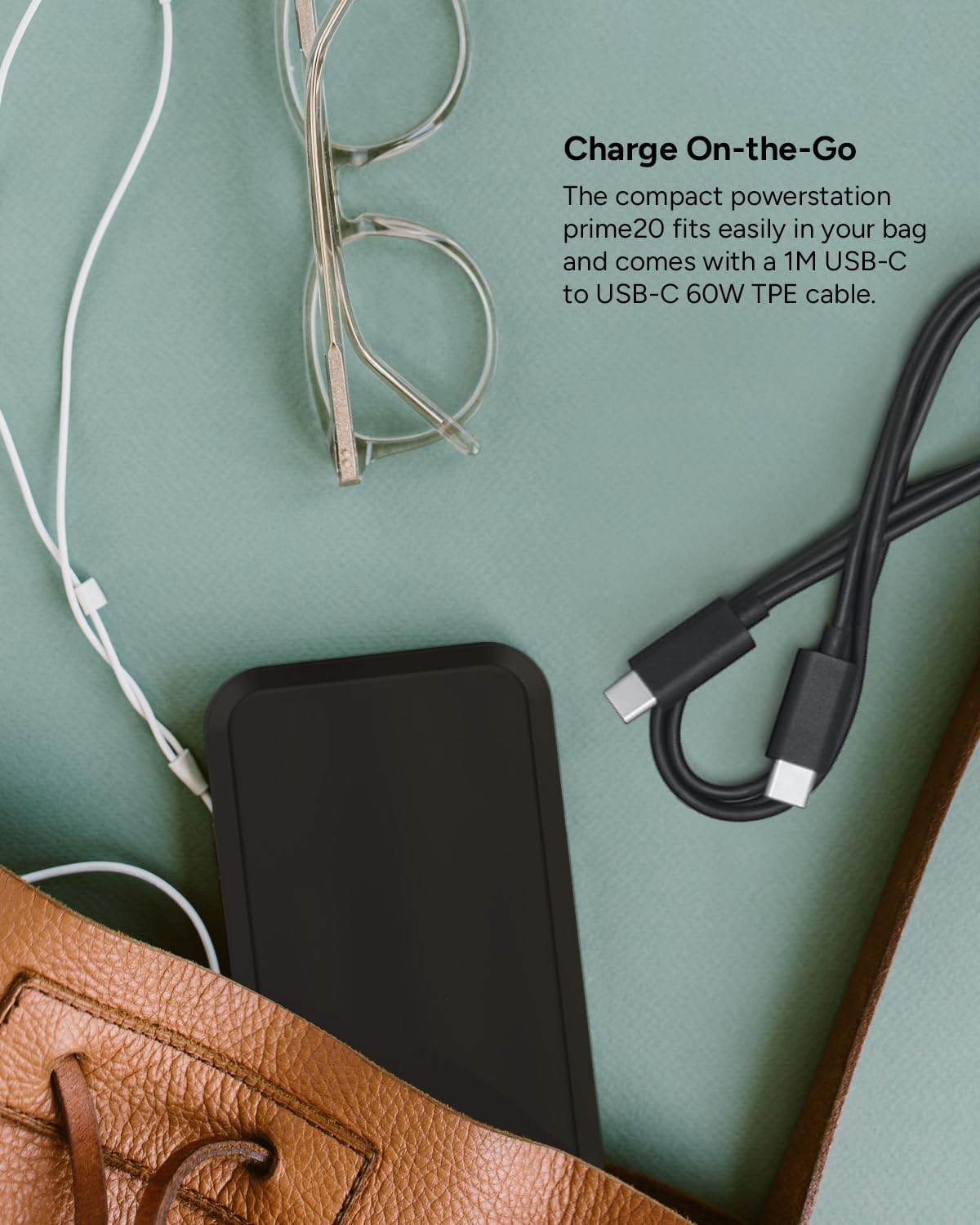 mophie powerstation prime20 - Ultra-Compact Portable Power Bank with 20,000mAh Internal Battery, 18W USB-C PD Fast