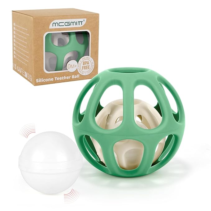 MCGMITT Baby Montessori Sensory Toys for 0-6 6-12 Months, Easy Grasp Food Grade Stretchy Silicone Baby Teether Teething Rattle Toys, BPA-Free Infant Teether Ball Chew Rattle Toys Shower Gifts