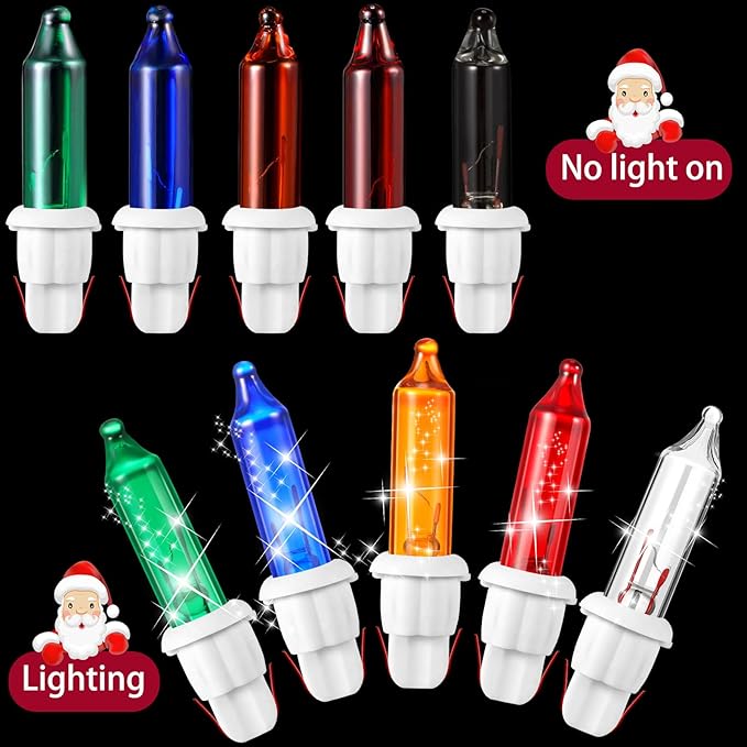 Mudder 60Count 2.5V Christmas 50/100/150/200 Count Mini Incandescent Wire String Lights Replacement Bulbs Indoor/Outdoor Christmas Lights Decor for Home Xmas Tree (White Base with Bright Bulb)