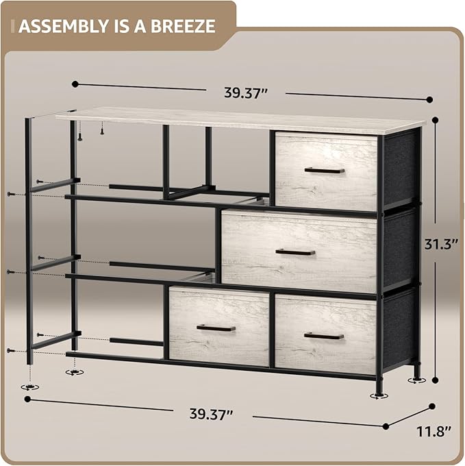 Sorbus Dresser with 8 Faux Wood Drawers - Chest Organizer Unit with Steel Frame Wood Top & Handle Easy Pull Fabric Bins for Clothes - Wide Storage Furniture for Bedroom Hallway, Living Room & Closet