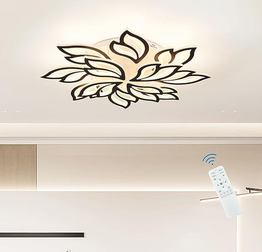 Garwarm Modern Ceiling Light, Dimmable LED Flower Flush Mount Ceiling Lamp, 90W Acrylic Petals Ceiling Chandelier Lighting Fixture with Remote Control for Living Room Bedroom Dining Room (Black)