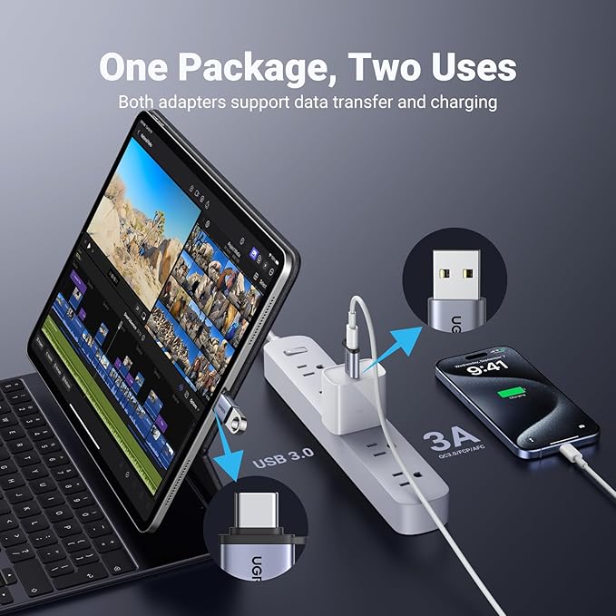 UGREEN USB to USB C Adapter 2 Pack,10Gbps USB C Female to USB Male Adapter Thunderbolt Compatible with iPhone 16 15, MacBook, iPad, Samsung Galaxy,Apple MagSafe Watch 9/8