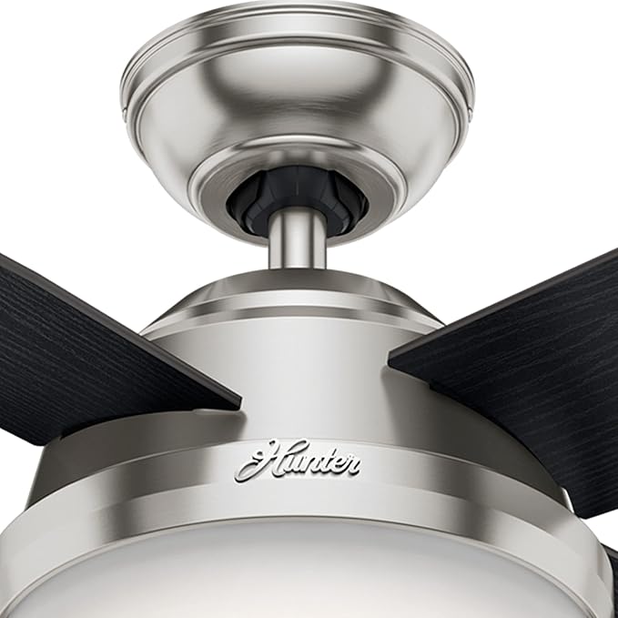 Hunter 44 inch Indoor Ceiling Fan with LED Light and Remote Control - Modern Ceiling Fan, Standard Mount, 4 Blades, For Bedroom, Living Room, or Kitchen, Quiet - Dempsey 59245, Brushed Nickel