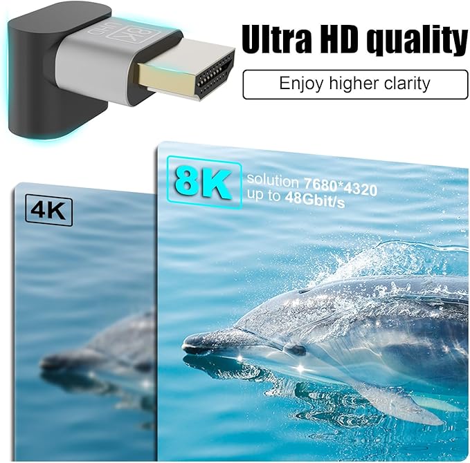 VCELINK HDMI Right Angle Adapter 8K@60Hz, 90 Degree HDMI Adapter Male to Female, HDMI 2.1 Cable with 4K@120Hz, HDR, eARC for for HDTV Switch Laptop PS4 PS5 Xbox, 2-Pack