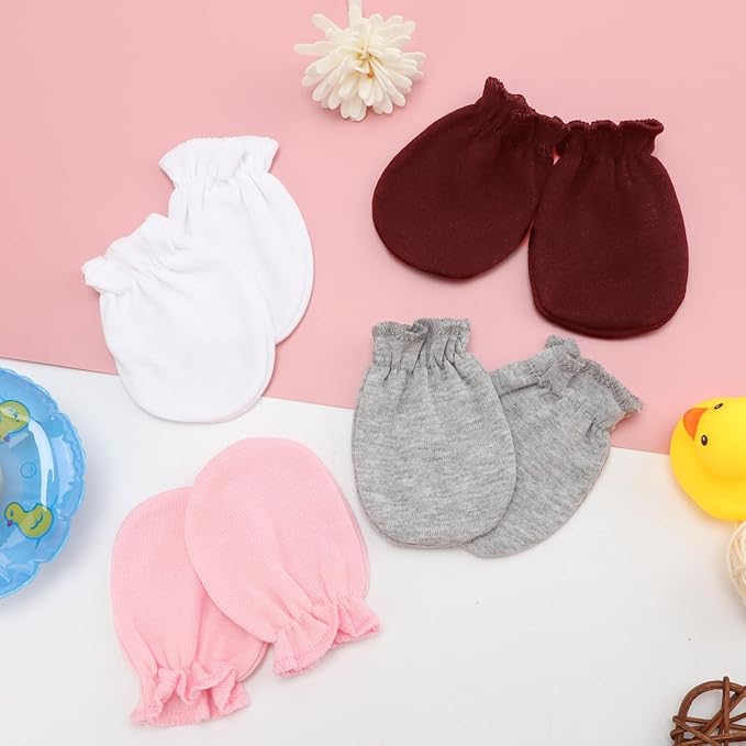 Newborn Baby Mittens No Scratch Cotton Elastic Wrist Gloves Infant Toddler Mittens for Baby Boy Girl 0-6 Months