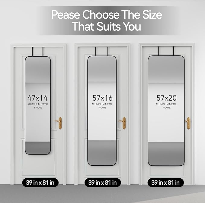 47x14 Mirror Rectangle Full Body Length Door Hanging Wall Mounted Metal Frame Dressing Make-up Mirrors for Entryway Bedroom Bathroom Living Room 47 14 inch Black