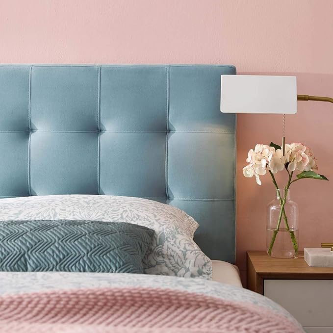 Modway Lily Queen Biscuit Tufted Performance Velvet Headboard, Light Blue