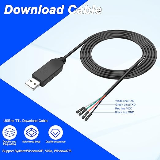 MEIRIYFA USB to TTL 5V 3.3V Serial Download Cable,USB to TTL TX RX VCC GND Pinout Signal 4 Pin Female Socket with Prolific FTDI Chip for Windows 10 8 7 XP Vista Android (3.3FT)