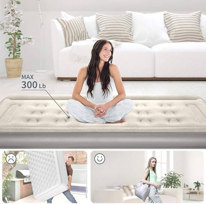 InnoTruth Raised Air Mattress with Built-in Pump, Elevated Inflatable Mattress with Carrying Bag for Home and Camping, Twin Size Blow Up Bed, Gray, Twin (78"x40"x18")
