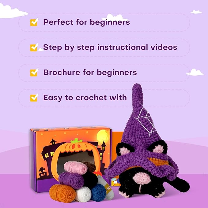 Wizardi Amigurumi DIY Crochet Kit - Halloween Cat F07N8-M210
