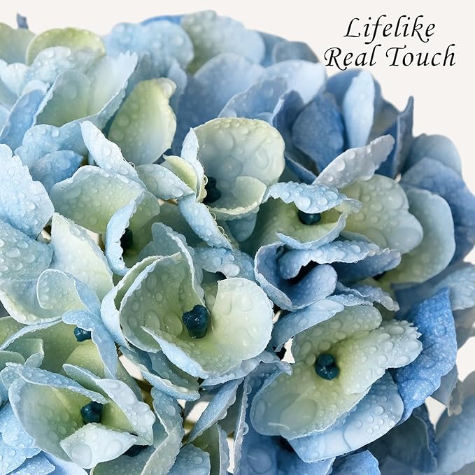 Light Blue Flowers Hydrangea Artificial Flowers, 4PCS 21" Latex Real Touch Vintage Lifelike Silk Flowers,Faux Hydrangea Bouquet Fake Flowers for Wedding Centerpieces Tables Party Outdoor Home