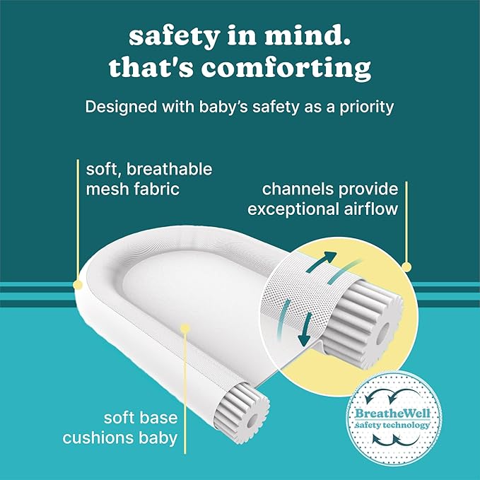 MyBaby 3-in-1 Calming Baby Cushion, Soothing Comfort for Newborns & Infants, Snuggling Sensation, Sound and Vibration, Designed for Safety, Rechargeable & Machine-Washable, by Homedics, Blue