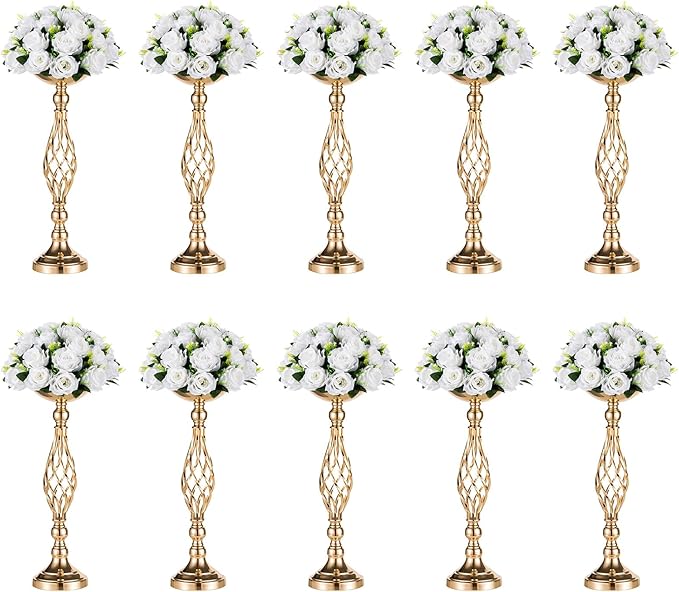 Versatile Metal Flower Arrangement, Candle Holder Stand Set for Wedding Party Dinner Centerpiece Event Restaurant Hotel Decoration (Gold, 10 x M)
