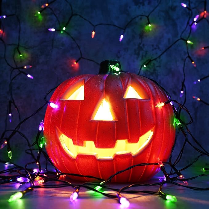 LYHOPE Orange & Purple & Green Halloween Lights, 33ft 100 LED Halloween Decoration Lights Waterproof 8 Modes Battery Operated String Light for Outdoor & Indoor,Tree, Wreaths, Holiday, Party Decor