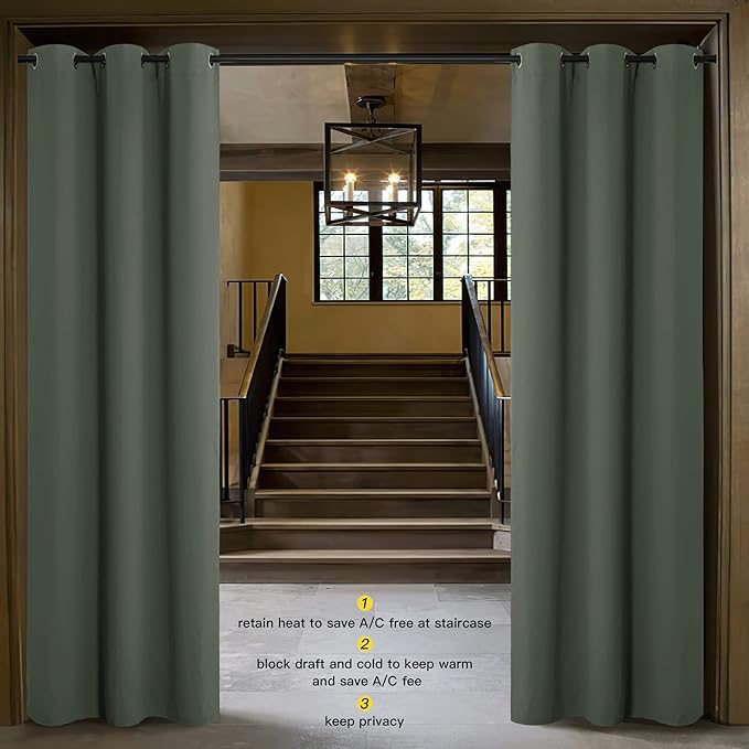 NICETOWN Curtains & Drapes for Door Tapestry, Sound Noise Canceling Room Darkening Replacement Makeshift Curtains for Bathroom Pantry Bedroom Closet (Dark Mallard, 1 Panel, 5ft Wide x 7ft Long)