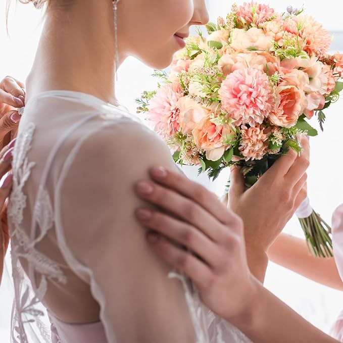 Tigeen Artificial Flowers Artificial Peonies Silk Flowers Faux Peony Fake Peony Silk Hydrangea Bouquet for Wedding Table Centerpiece Floral Vase Decor(Light Pink,12 Bundles)